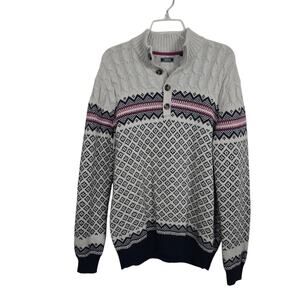 Vyg  Men Chunky Sweater Fair Isle Button Mock Neck Grandpa Core  Nordic Ski XL